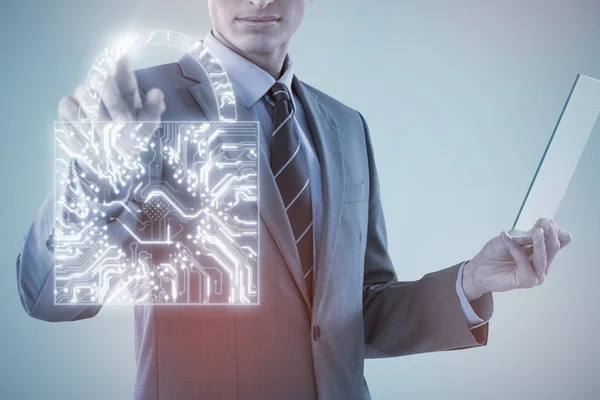 Businessman touching invisible screen — Stock Photo, Image