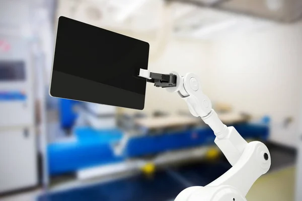 Robot z cyfrowego tabletu z fabryki — Zdjęcie stockowe