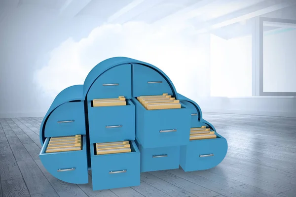 Μπλε συρτάρια σε σχήμα σύννεφο με φακέλους 3d — Φωτογραφία Αρχείου