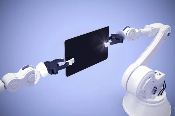 Roboți care dețin tabletă 3d — Fotografie, imagine de stoc