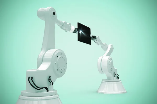 Robots with computer tablet 3d — Stock Photo, Image