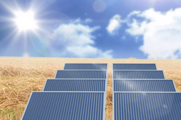 Složený obraz digitálně generované obrazu tří rozměrném solárních zařízení — Stock fotografie