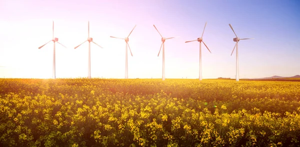 Composite image of digital composite image of wind turbines 3d — Stock Photo, Image