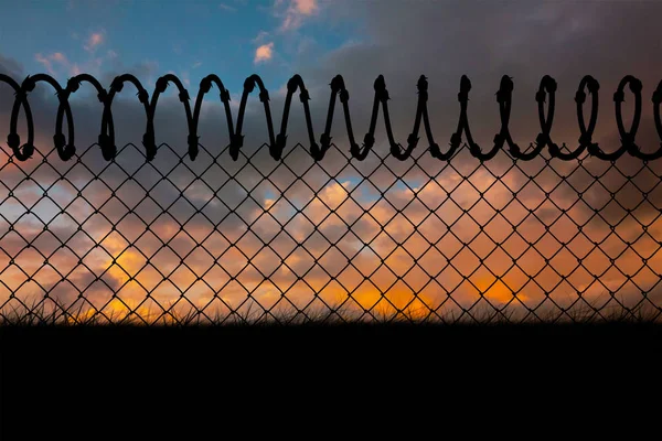 Composietbeeld van prikkeldraad hek door witte achtergrond — Stockfoto