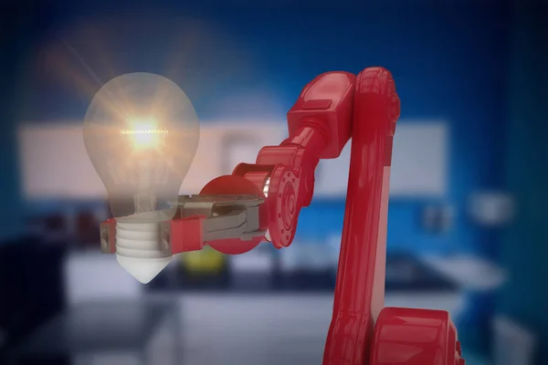 Robotic arm holding light bulb 3d — Stock Photo, Image