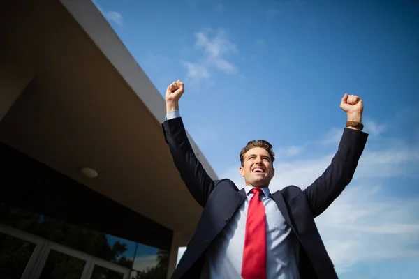 Emocionado hombre de negocios animando — Foto de Stock