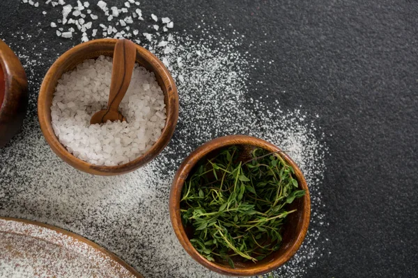 Salt and herb with flour in a bowl — Stock Photo, Image