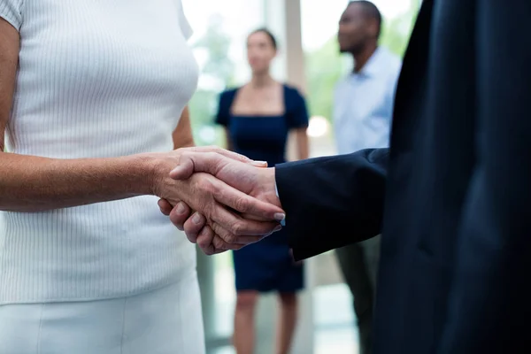 Mid section of business executives shaking hands with each other — Stock Photo, Image