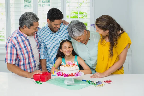 Happy multigeneration family celebrating birthday party — Stock Photo, Image