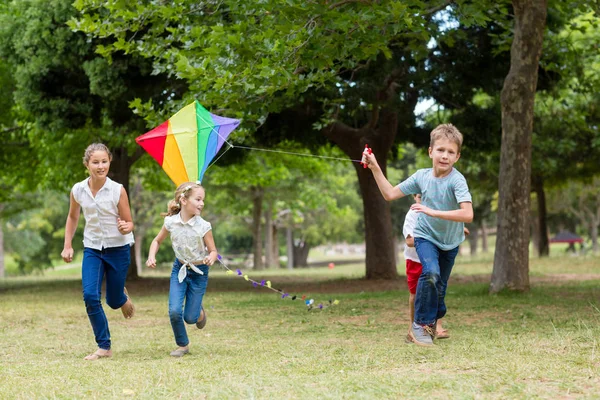 Bambini che giocano con un aquilone nel parco — Foto Stock