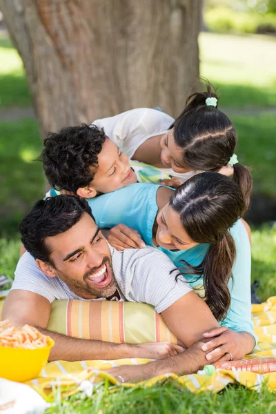 Retrato de familia feliz disfrutando juntos en el parque — Foto de Stock