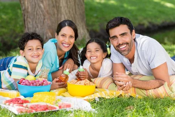 Porträtt av glad familj njuter tillsammans i parken — Stockfoto