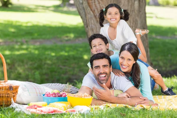 Portrait de famille heureuse jouissant ensemble dans le parc — Photo