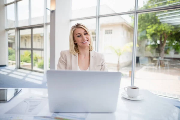 Bizneswoman korzystająca z laptopa — Zdjęcie stockowe