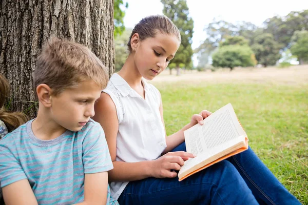 Kids sitting under tree — Stock Photo, Image