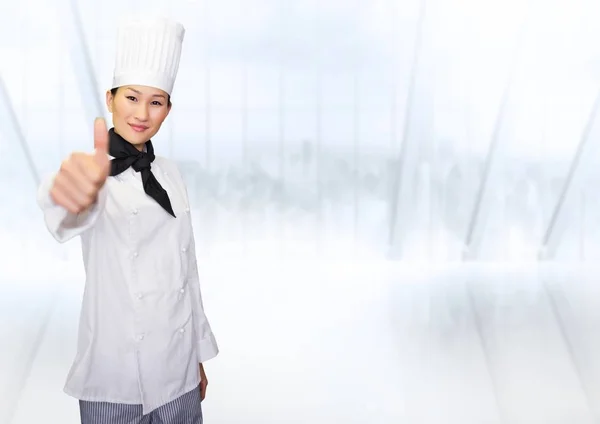 Chef feminino mostrando polegar para cima — Fotografia de Stock