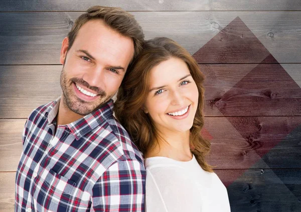 Smiling Couple on Wood background — Stock Photo, Image