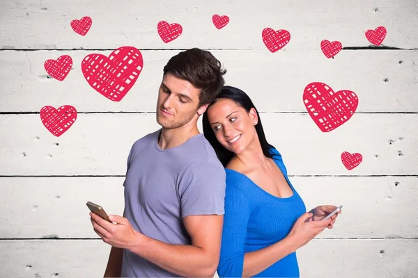 Romantic couple texting message — Stock Photo, Image