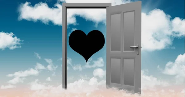 Puerta abierta al cielo con forma de corazón negro — Foto de Stock