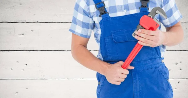 Handy man holding wrench — Stock Photo, Image