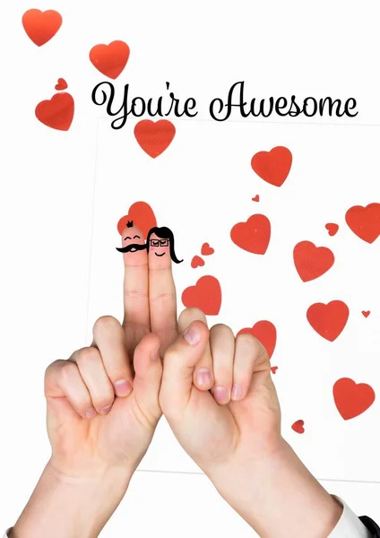 Smiling finger couple in love with message — Stock Photo, Image