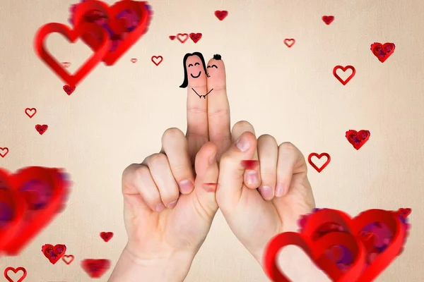 Finger pár v lásce s červeným srdcem — Stock fotografie