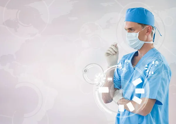 Doctor in mask with touch icons — Stock Photo, Image