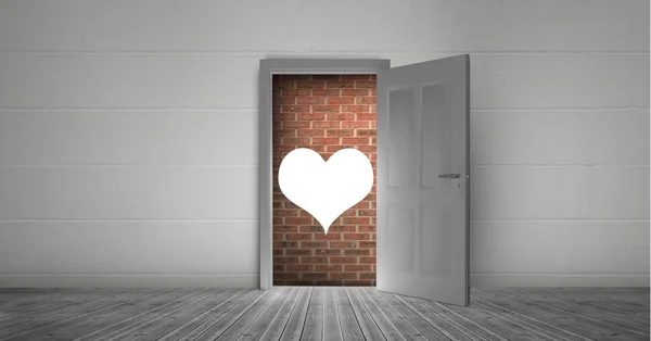 Otwarte drzwi do kształtu cegły ściany i serca — Zdjęcie stockowe