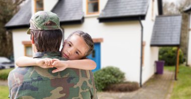 Soldier embracing his daughter on home coming clipart