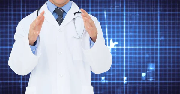 Läkare gestikulerande mot digitalt bakgrund — Stockfoto