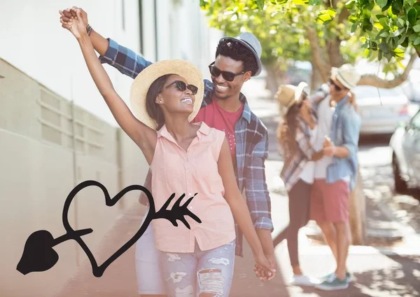 Casal feliz dançando na rua — Fotografia de Stock