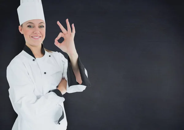 Female chef showing ok sign — Stock Photo, Image