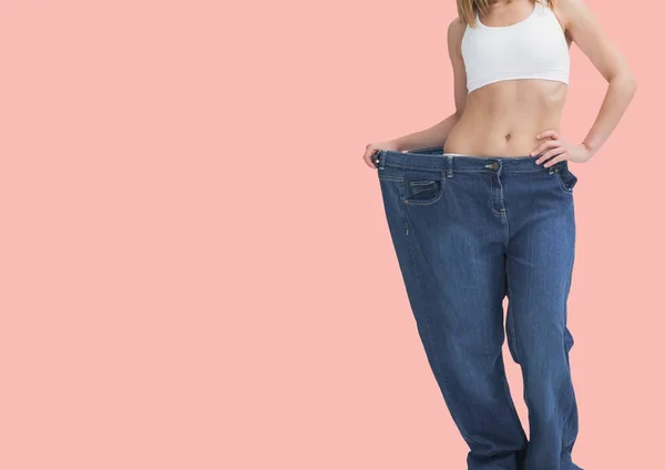 Dieting woman in big pant — Stock Photo, Image