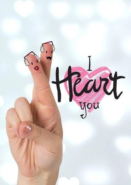 Finger couple with I heart you message — Stock Photo, Image