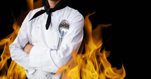 Chef segurando colher de fritar — Fotografia de Stock