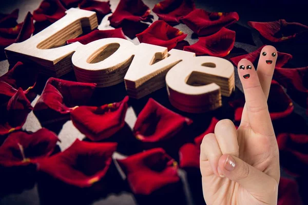 Feliz dedo cara pareja en el amor — Foto de Stock