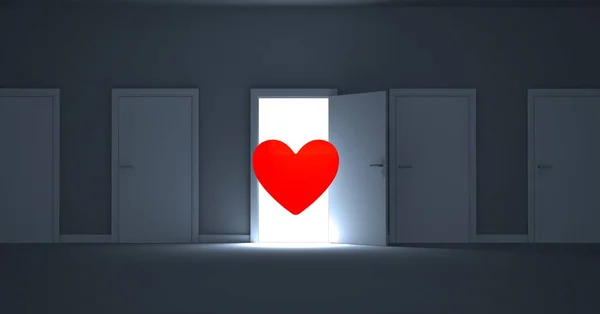 Open door with red heart shape
