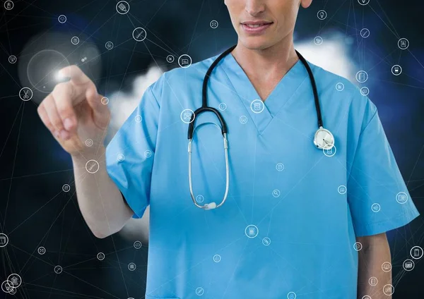Lékaři používající připojení ikony — Stock fotografie