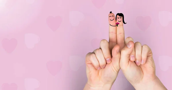 Fingers with faces like a couple — Stock Photo, Image