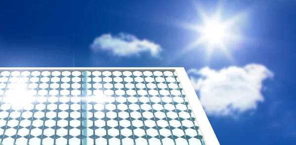 Composietbeeld van zonnepaneel met zeshoekige vorm bril — Stockfoto