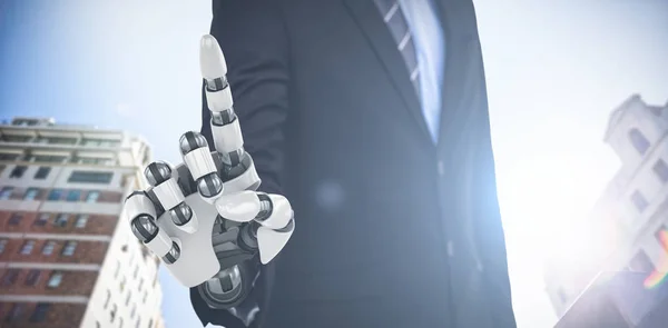 Kompositbild des grafischen Bildes eines Geschäftsmannes mit Roboterarm 3d — Stockfoto
