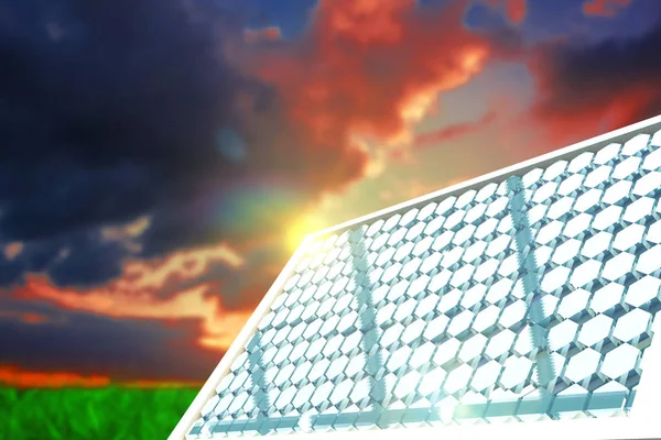 Composite image of solar panel with hexagon shape glasses — Stock Photo, Image