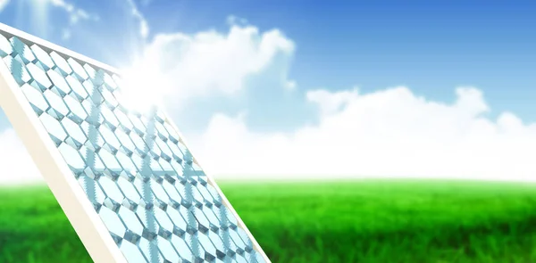 Složený obraz digitálně generované obrazu solárních panelů s brýlemi tvar šestiúhelník — Stock fotografie