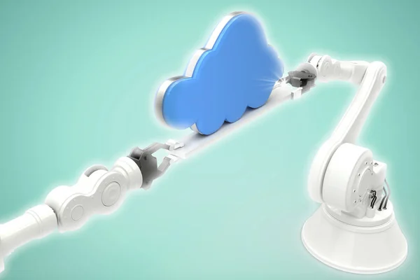 白い背景に、雲を保持している金属のロボット手の合成画像 — ストック写真