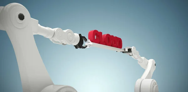 Immagine composita di mani robotiche meccaniche che tengono il testo della nuvola — Foto Stock