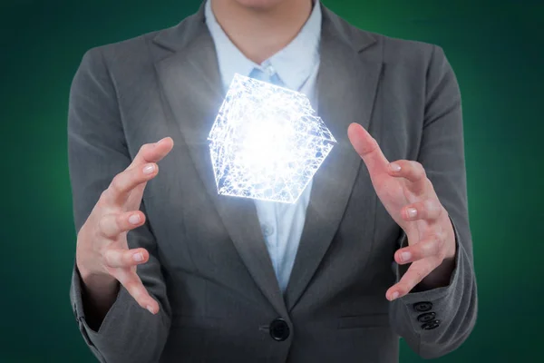 Imagen compuesta de mujer haciendo gestos sobre fondo verde — Foto de Stock