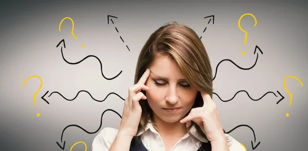Composite image of businesswoman with headache — Stock Photo, Image