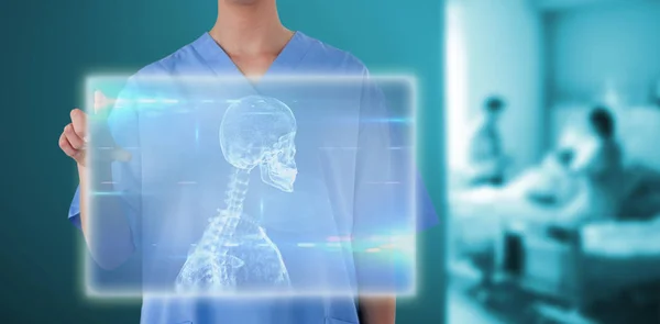 Midsection bir kadın doktor dijital kullanarak bileşik görüntü ekran 3d — Stok fotoğraf