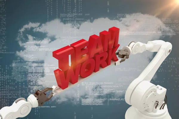 Robotic handen håller team arbete meddelande — Stockfoto
