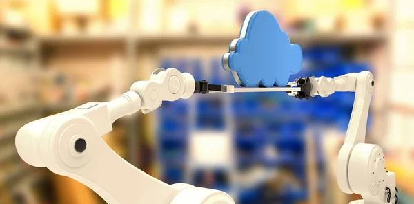 Imagen compuesta de imagen generada por computadora de manos robóticas sosteniendo la nube — Foto de Stock
